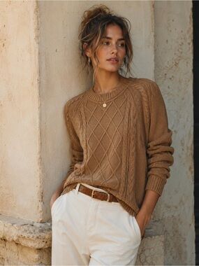GAP 100% Cotton Cable-Knit Sweater | Size S | Relaxed Fit | Camel